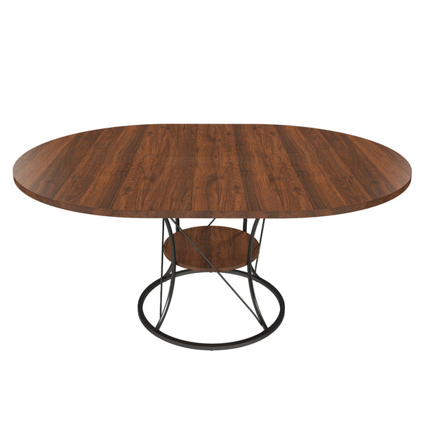 English Elm 43 Inch Expandable Round Dining Table Walnut Veneer Seats Six with Metal Storage Shelf Walnut+Black W2700P411580