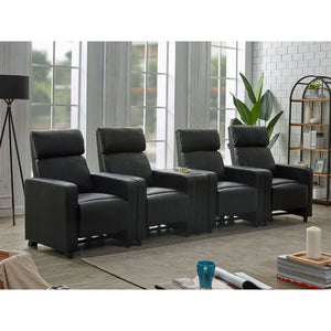 English Elm Warren Black Upholstered 4-Seater Reclining Home Theater Set With Wedge Console For Ultimate Comfort B062S00959-GIGA