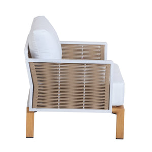 English Elm Vine 4-Piece Conversation Set Cream — Waterproof Aluminum & UV-Resistant Cushions, Marble Table Elegance B365S00106