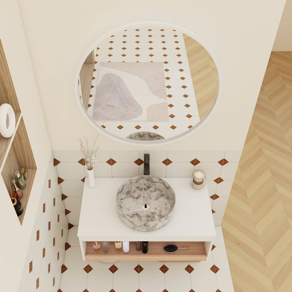 English Elm 36" Floating Bathroom Vanity Light Oak Modular Cabinet with Gel Coat Integrated Sink Grey+White,White + Light Oak W3450S00064