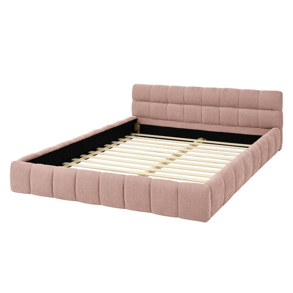English Elm Queen Size Upholstered Platform Bed In Soft Pink Chenille - No Box Spring Needed, Stylish & Durable W487S00320-GIGA