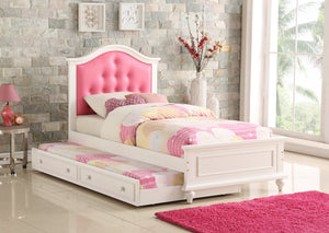 English Elm Contemporary Twin Bed with Trundle and Tufted Upholstered Headboard, Sturdy Slats, Kids Bedroom Furniture Pink,White 83 L x 12 W x 9 H B011S02033