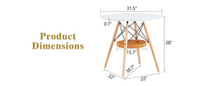 English Elm 31.5-inch Round Dining Table Solid Legs Woven Basket Storage Compact Modern Minimalist White,Wood W1151P431133