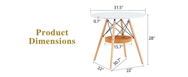 English Elm 31.5-inch Round Dining Table Solid Legs Woven Basket Storage Compact Modern Minimalist White,Wood W1151P431133