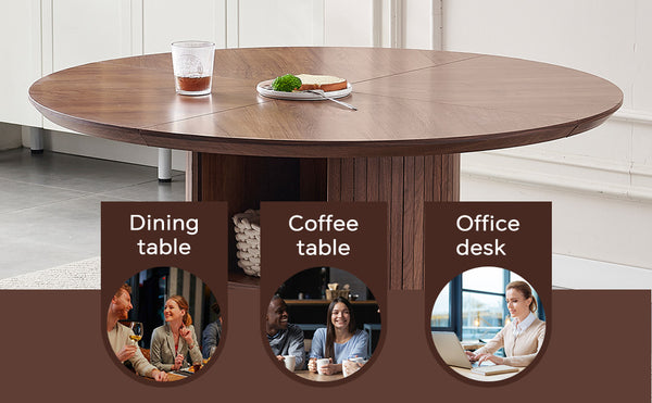 English Elm Round Wood Dining Table with Dual Storage Compartments for Kitchen or Small Spaces W3590P355174
