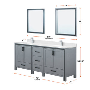 English Elm Dark Grey Double Bath Vanity 80 in W x 22 in D with White Quartz Top, Chrome Faucet, Mirrors, Durable Finish B2731S01133