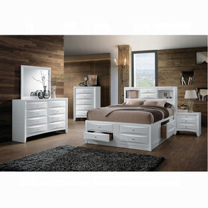 English Elm Wooden Nightstand With 2 Spacious Drawers & Pull-Out Tray, Elegant White Finish For Any Bedroom B016P252983-GIGA
