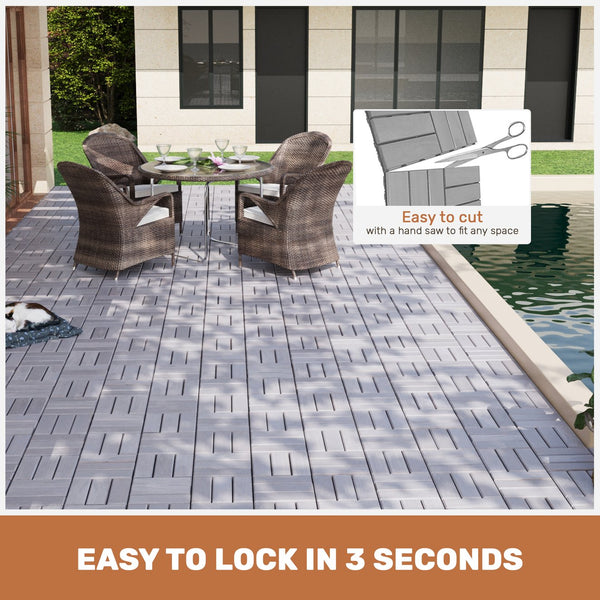 English Elm 30 Interlocking Deck Tiles Checker Pattern 12" x 12" Acacia Hardwood Outdoor Flooring Waterproof, DIY-Friendly, Mold-Resistant Light Gray W2391P288857