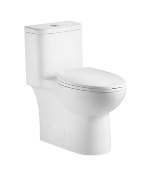 English Elm White Ceramic One-piece Elongated Toilet Ada Comfort Height Dual Flush Soft Close Seat W1920P286401