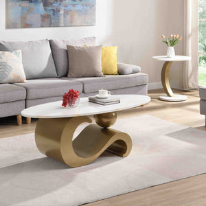 English Elm Modern Nesting Coffee Table Set - Stylish Oval & Round Side Tables With Golden Metal Frame, Chic Design W821S00001-GIGA