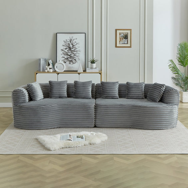 English Elm Curved Chenille Sectional Sofa Deep Seat Cloud Cushions Four Seater Modern Living Room Grey W3505P456571