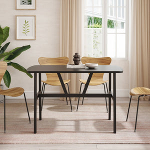 English Elm Dining Rectangular Wood Table for 4-6 with Sturdy Metal Frame, Rounded Corners, Easy Assembly, Durable Modern Dining Room Centerpiece Black T3623P380098