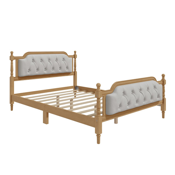 English Elm Traditional Solid Wood Bed Frame with Tufted Upholstered Headboard, No Box Spring Needed, Sturdy 400 lb Capacity Walnut 57.5 L x 22.5 W x 10.5 H N701P242546N