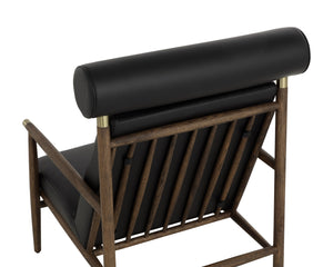 Sunpan Biko Lounge Chair - Stylish Black Leather with Solid Oak Frame & Brushed Brass Accents for Elegance