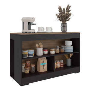 English Elm Wenge Finish Kitchen Island with Three Open Shelves for Modern Loft Organization B062S01860
