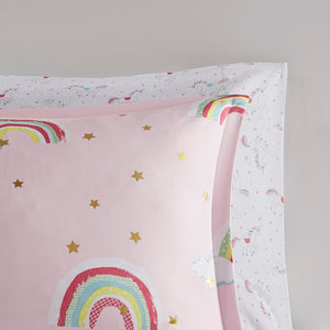 JLA Home Mi Zone Kids - Rainbow Dream Comforter Set with Gold Metallic Stars, Unicorn Sheets, Hypoallergenic OEKO‑TEX Care-friendly Pink MZK10-171