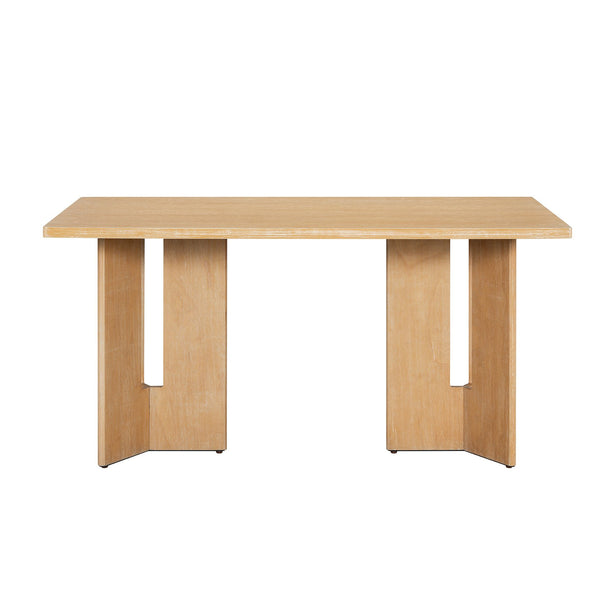English Elm Trexm Farmhouse Six Seat Dining Set Oak Veneer Distressed Table Upholstered Chairs Natural Wood Wash ST000153AAD