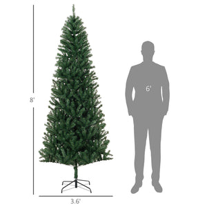 English Elm Homcom 8' Slim Fir Artificial Christmas Tree - Realistic Green Decor For Small Spaces, Easy Assembly W2225P249662