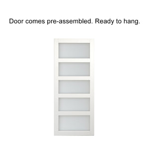 English Elm 30 in Matte Black Steel Sliding Barn Door Frosted Glass Privacy Panel with Hardware B2763P483230