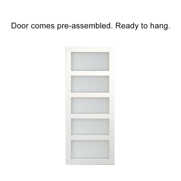 English Elm 30 in Matte Black Steel Sliding Barn Door Frosted Glass Privacy Panel with Hardware B2763P483230