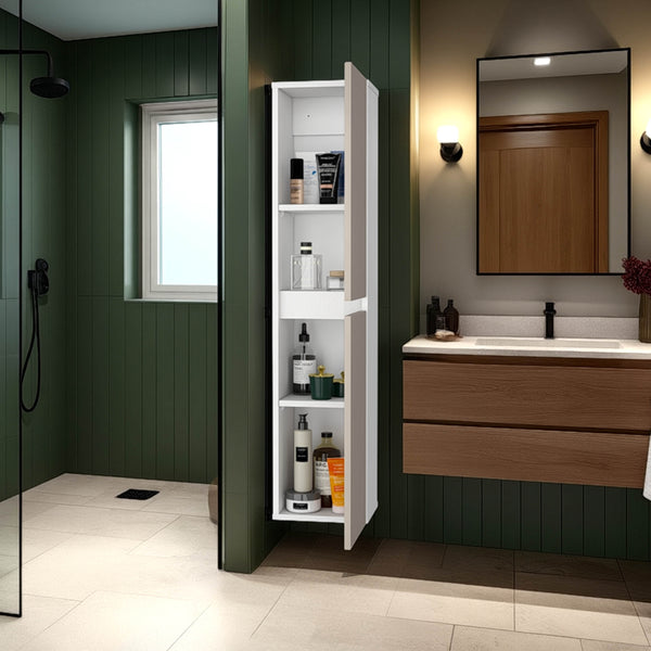 English Elm Dateland Two-Door Wall Cabinet — Tall Vertical Storage for Bathroom Kitchen, Durable MDP, Adjustable Shelves B128P375321