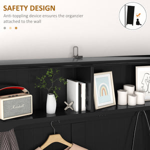 English Elm HOMCOM Entryway Hall Tree with Bench and 5 Double Hooks, Shoe Storage, Anti-Tip Mudroom Organizer Black W2225P249586