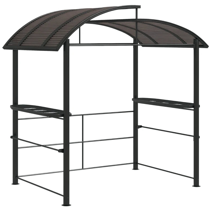 English Elm Outdoor Grill Gazebo with Polycarbonate Roof Steel Frame and Built-in Side Shelves T3971S00156