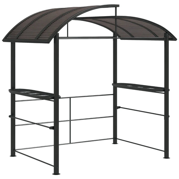 English Elm Outdoor Grill Gazebo with Polycarbonate Roof Steel Frame and Built-in Side Shelves T3971S00156