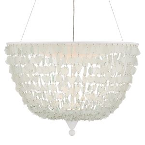 Thalassa Pendant Light - Artisanal Seaglass Dome Fixture in Sugar White for Contemporary Spaces