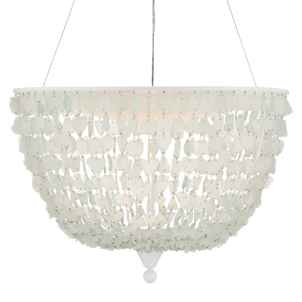 Thalassa Pendant Light - Artisanal Seaglass Dome Fixture in Sugar White for Contemporary Spaces