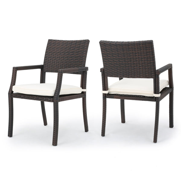 English Elm Christopher Knight Home® - RHODE Brown Wicker Dining Chair Set of 2 with Water-Resistant Cushions, Durable Patio Armchairs for Hosting 60009.00WHI