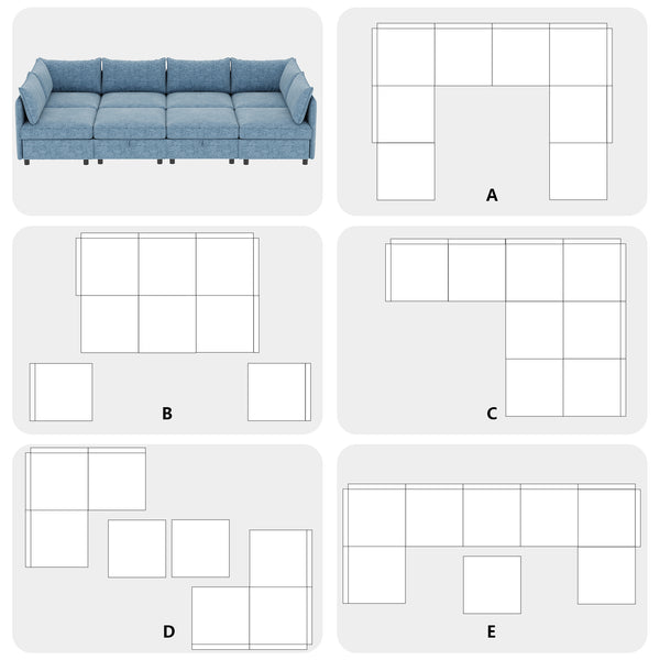 English Elm Modular Fabric Sectional Sofa with Under Seat Storage and Sleeper Function W680S00139