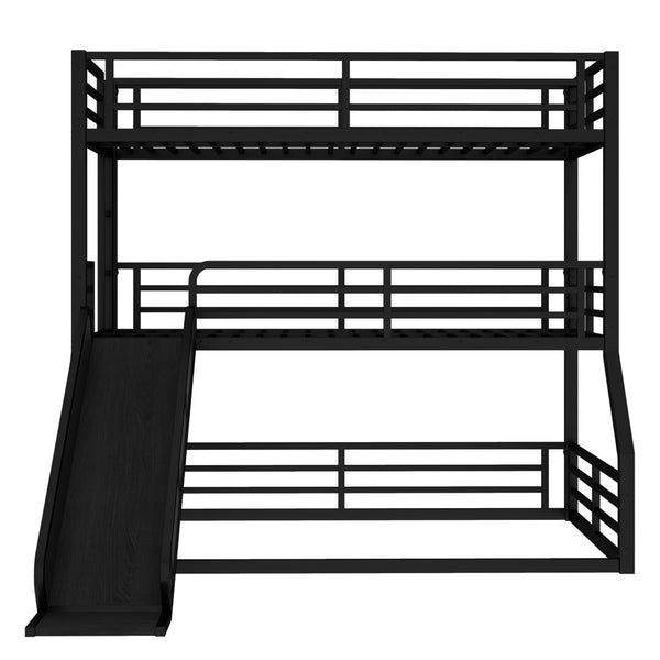 English Elm Twin Bunk Bed With Slide - Metal Triple Bunk For Kids, Heavy-Duty, Noise-Reduced, Safety Guardrails W1580S00173-GIGA