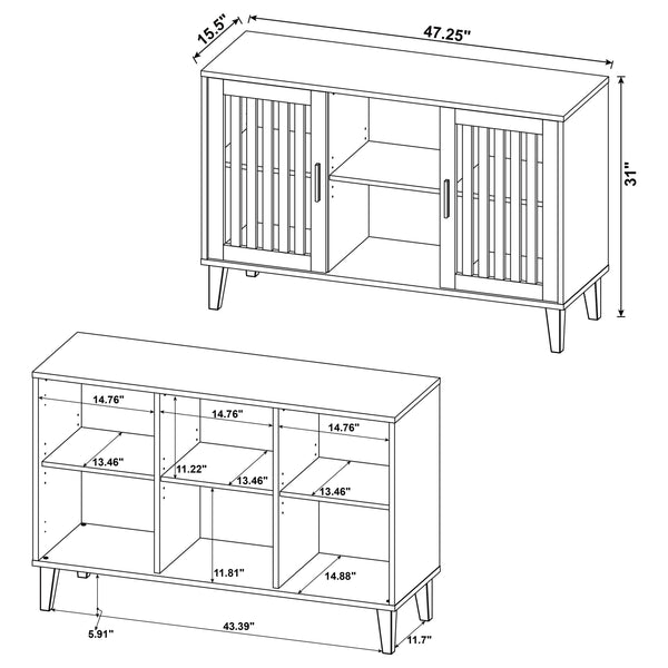 English Elm Brommer Slatted Door Hardwood Sideboard Cabinet with Tapered Legs for Dining Rooms B062P451809