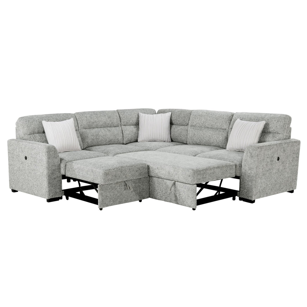 English Elm Emiliano Sleeper Sectional with Nickel Frame Usb Port and Toss Pillows Included B201S00479