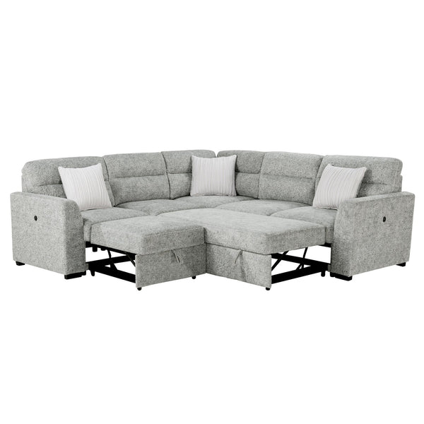 English Elm Emiliano Sleeper Sectional with Nickel Frame Usb Port and Toss Pillows Included B201S00479