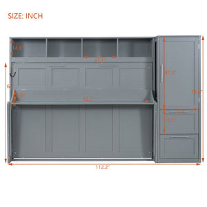 English Elm Queen Murphy Wall Bed with Integrated Wardrobe and Drawers for Studio or Guest Room Gray LP000793AAE-2