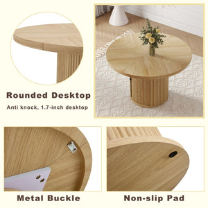 English Elm 4piece Round Dining Set with Fluted Pedestal Table Pu Chairs and Built-in Shelf W2920S00077