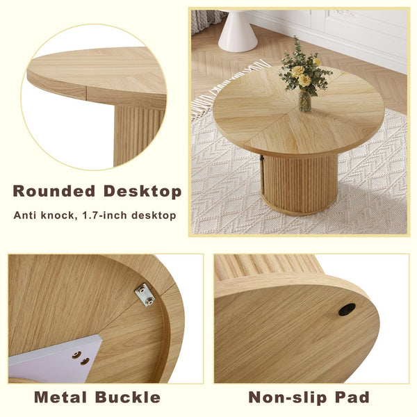 English Elm 4piece Round Dining Set with Fluted Pedestal Table Pu Chairs and Built-in Shelf W2920S00077