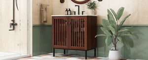 English Elm Christopher Knight Home® - 30" Vintage Bathroom Vanity with Rectangle Ceramic Sink, Rubber Wood Legs, Soft-Close Doors, Adjustable Shelves Antique brown,Dark Brown N817P245324B