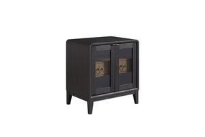 English Elm Glass Door Nightstand in Black Solid Wood & MDF with Tempered Glass Doors, Drawer, Sleek Finish B2699P237491