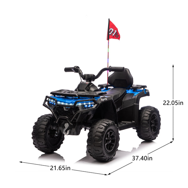 English Elm 24v Kids Electric Ride-on Atv with Dual Motors Bluetooth Led Lights and Flag Poles Blue W1578P305894