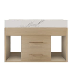 English Elm 29.9" Floating Bathroom Vanity Sintered Stone Top Soft Close Drawers Bronze Gold Hardware White,Wood W3136S00039
