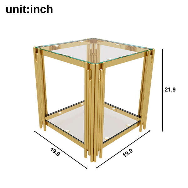 English Elm Modern Glam Rectangular Coffee Table with Mirrored Top Gold Sculptural Frame Open Shelf Transparent N735P380101K