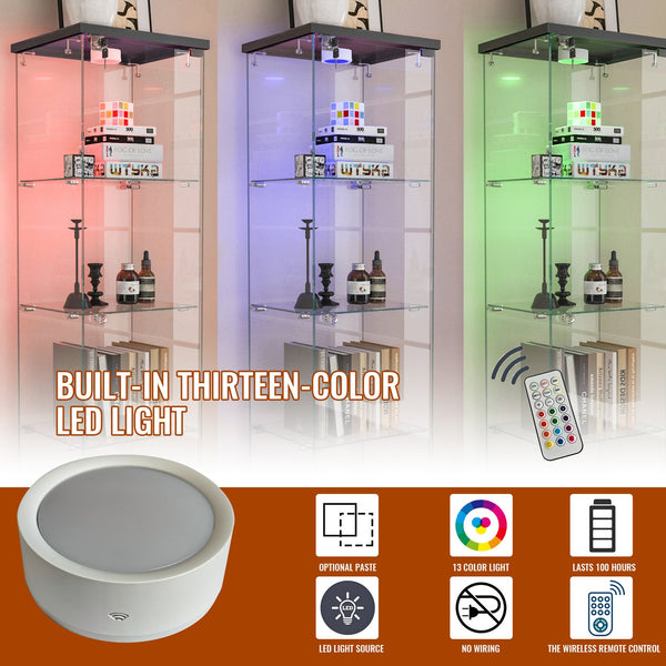 English Elm Modern Glass Display Cabinet With Led Lights - Stylish 4-Shelf Storage For Collectibles & Decor W241P268241