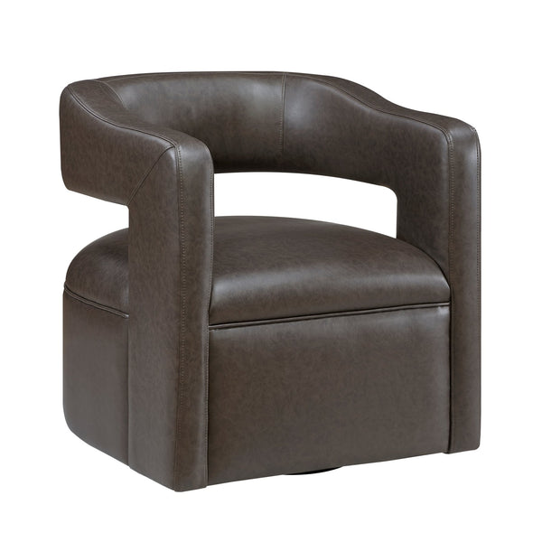 English Elm Modern Faux Leather Swivel Chair with Barrel Back Plush Foam Padding Pocket Coil Support 360° Base Dark Coffee 30 L x 29.5 W x 32.5 H B011P395596