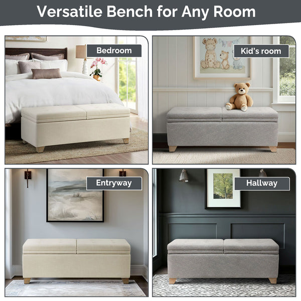 JLA Home Madison Park - Dual dual-compartment flip-top storage bench with button-tufted seat, soft-close hinges, divider ventilation MP105-0998