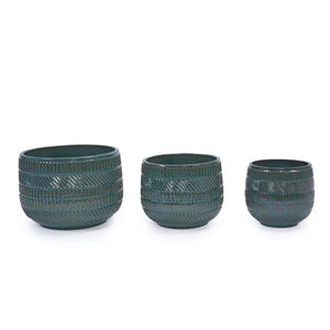 English Elm 3 Pieces Ceramic Flowerpot Set - Handcrafted Antique Navy Blue Planters For Garden, Patio & Home W3273P322001