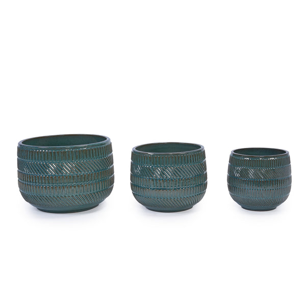 English Elm 3 Pieces Ceramic Flowerpot Set - Handcrafted Antique Navy Blue Planters For Garden, Patio & Home W3273P322001
