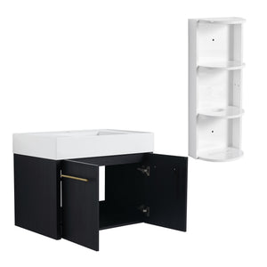 English Elm 30 Inch Wall-Mounted Vanity Set With Thick Resin Sink & 3-Tier Storage Rack For Stylish Bathrooms W999S00367